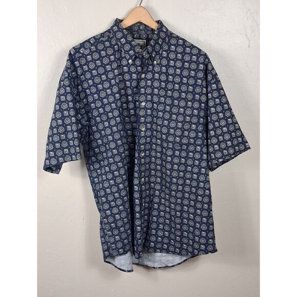 Mens Large  NAK Cotton Button Down Short Sleeve Shirt - Great Pattern - Picture 1 of 10